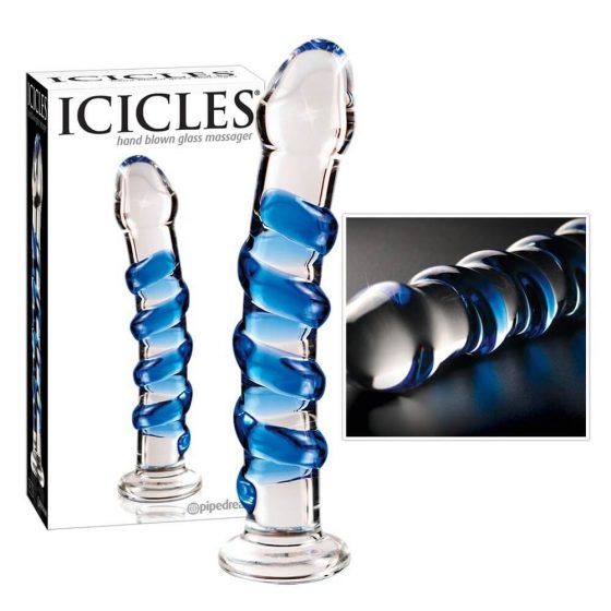 Icicles No. 5 - σπειροειδές γυάλινο δονητής (διάφανο-μπλε)