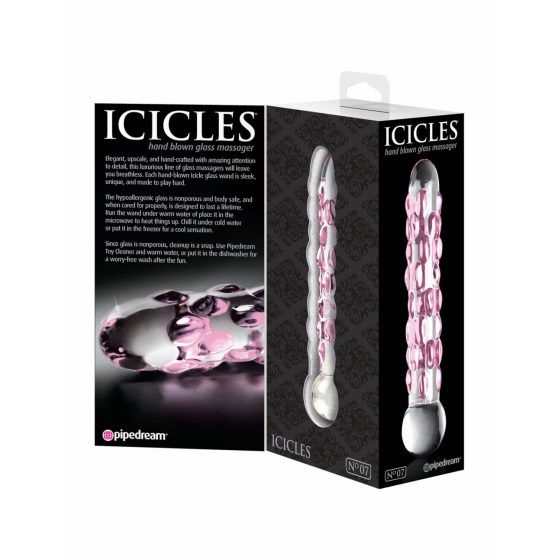 Icicles No. 7 - διακοσμητικό γυάλινο δονητής με ροζ χάντρες