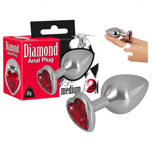 You2Toys - Diamond - 85 γραμμάρια αλουμινένιο πρωκτικό δονητής (ασημί-κόκκινο) 