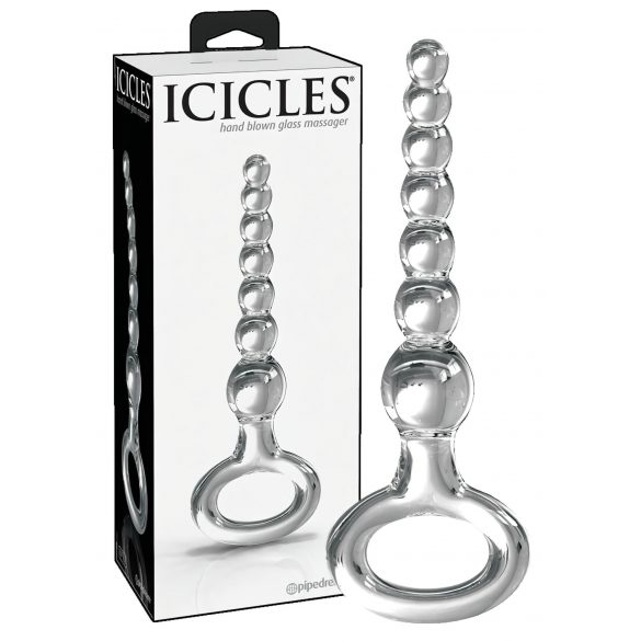 Icicles Αρ. 67 - γυάλινος δονητής με σφαιρίδια και δαχτυλίδι λαβής (διάφανος) 