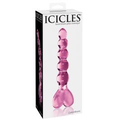   Icicles Αρ. 43 - ροζ γυάλινος δονητής με περλίτσες και καρδιά