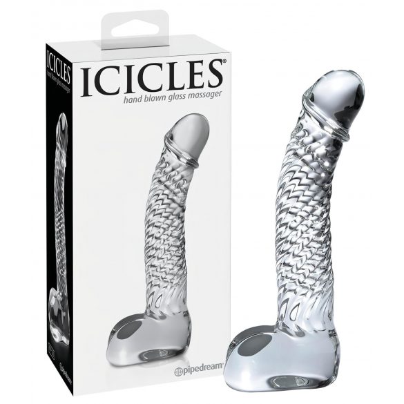 Icicles No. 61 - γυάλινος δονητής με όρχεις και πέος (διαφανής)