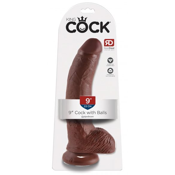 King Cock 9 - large suction cup dildo with testicles (23 cm) - brown 