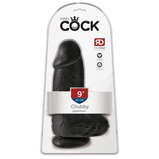Κing Cock 9 Chubby - δονητής με επίφυτο ουρά και όρχεις (23 εκ.) - μαύρος