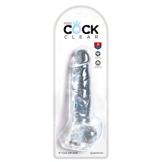 Κing Cock Clear 8 - δονητής με όρχις και βάση αναρρόφησης (20cm)