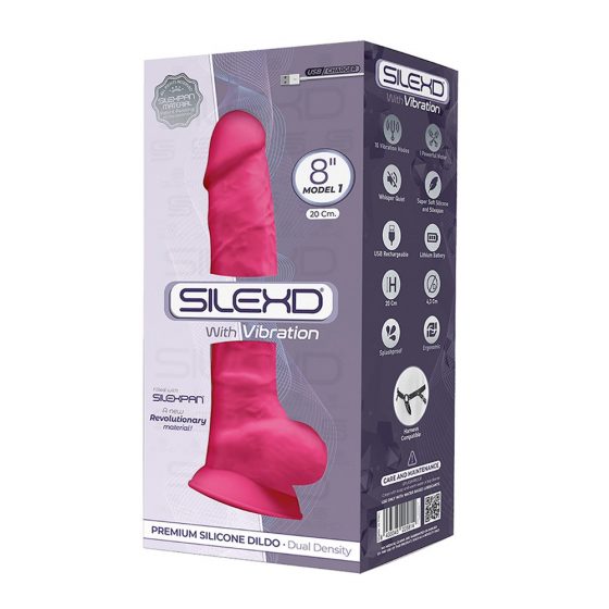 Silexd 8 - εύπλαστο, με βεντούζα, με όρχις δονητής - 20cm (ροζ)
