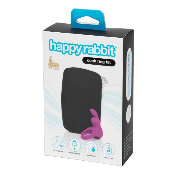 Happyrabbit Cock Kit - δακτύλιος πέους με δόνηση και θήκη αποθήκευσης (μοβ) 