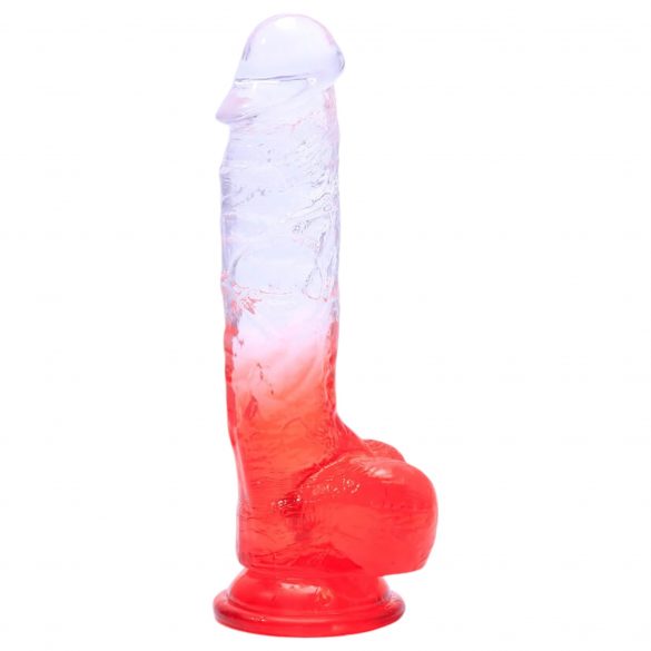 Sunfo - ρεαλιστικό dildo με βεντούζα και όρχεις - 21cm (διάφανο-κόκκινο) 