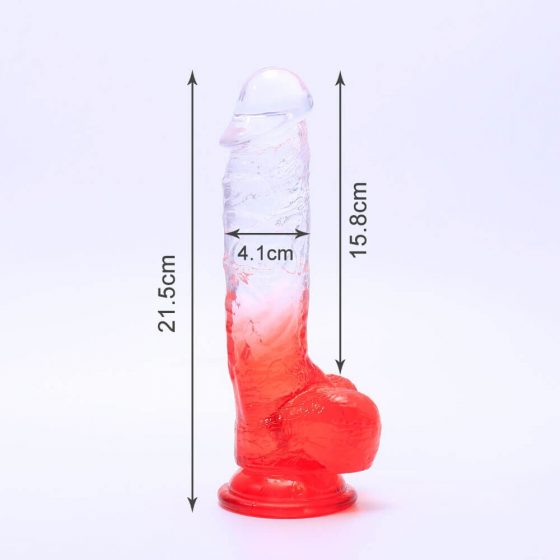 Sunfo - ρεαλιστικό dildo με βεντούζα και όρχεις - 21cm (διαφανές-κόκκινο)