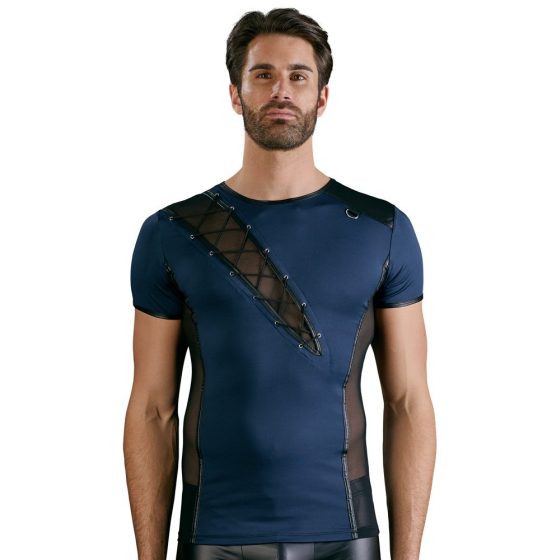 NEK - men's top with black corset-neck inserts (blue) - M