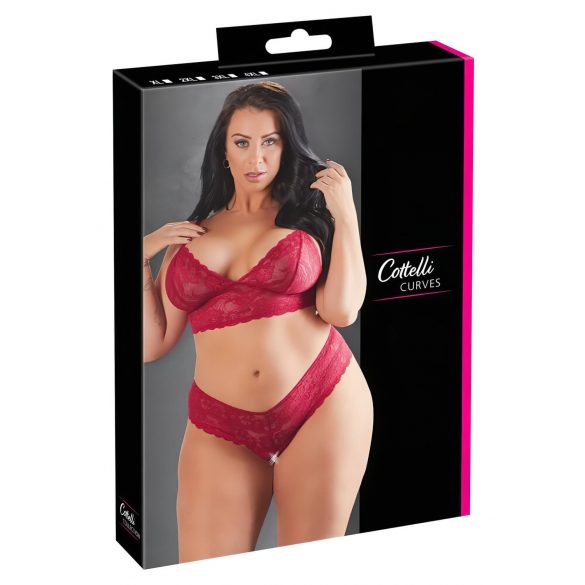 Cottelli Plus Size - απαλό σετ δαντέλας σουτιέν (κόκκινο) - 3XL