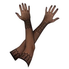   Cottelli Collection - μακριά, δικτυωτά γάντια με σχέδια - μαύρο (S-L)