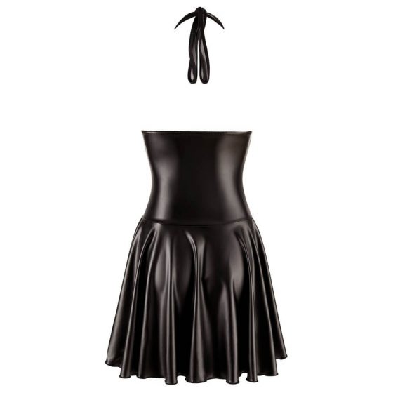 Νυχτός - πλισέ φόρεμα με διάφανο μπούστο και λαιμόκοψη (μαύρο) - M