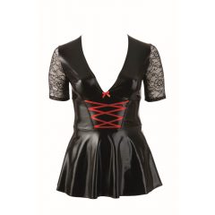   Κοττέλλι Plus Size - λαμπερό φόρεμα με κόκκινο κορδόνι (μαύρο)