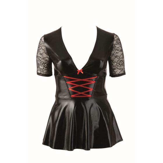 Κοττέλλι Plus Size - λαμπερό φόρεμα με κόκκινο κορδόνι (μαύρο)