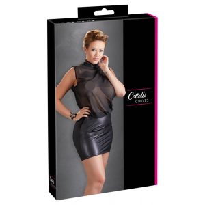 Cottelli Plus Size - λαμπερό φόρεμα σιφόν (μαύρο) - 3XL