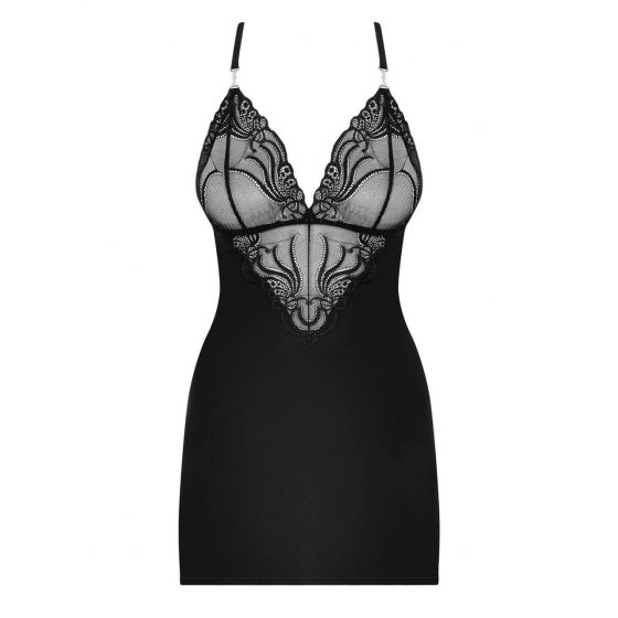 Obsessive 828-CHE-1 - διακοσμημένο φόρεμα με ιμάντες και στρινγκ (μαύρο)