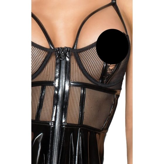 Νουάρ - λακαρισμένο φόρεμα με διχτυωτές λεπτομέρειες (μαύρο)