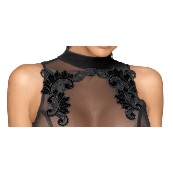 Noir - Διαφανές-Κεντητό Μίνι Φόρεμα με Γυαλιστερό Κάτω Μέρος (Μαύρο)