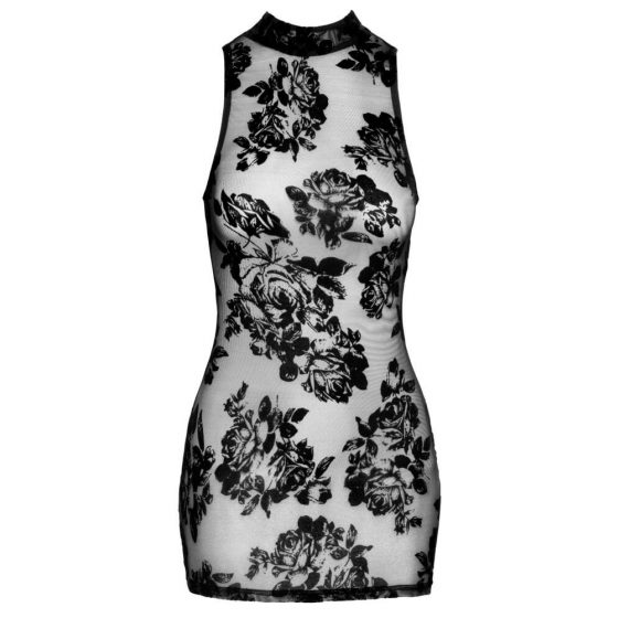 Νουάρ - κεντημένο, ροδαλό, διάφανο μίνι φόρεμα (μαύρο)