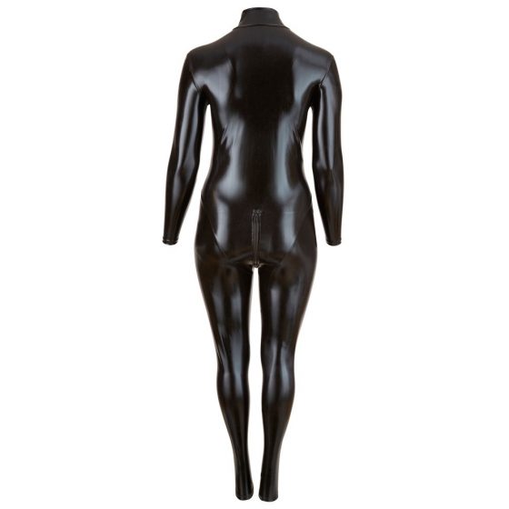 Κοττέλλι Plus Size - γυαλιστερή μακρυμάνικη ολόσωμη φόρμα πάρτι (μαύρη) - 2XL