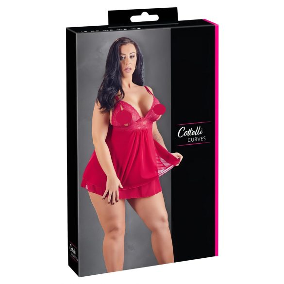 Cottelli Plus Size - δαντελωτό, ελαφρύ babydoll (κόκκινο) 