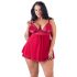 Cottelli Plus Size - δαντελωτό, ελαφρύ babydoll (κόκκινο) 