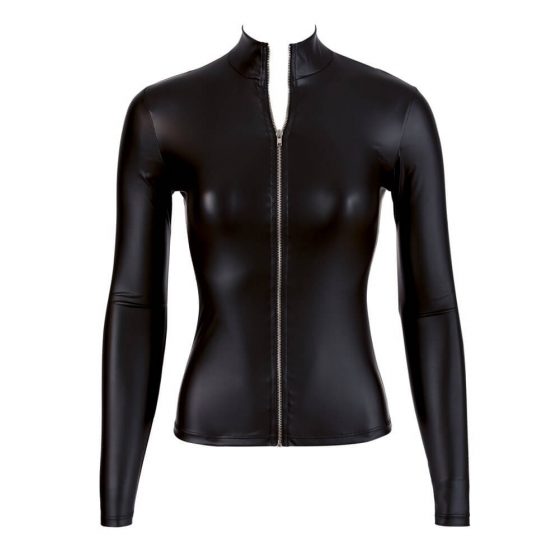Cottelli - γυναικεία μπλούζα με ζιπ και μακρύ μανίκι (μαύρο) - XL
