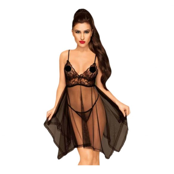 Penthouse Naughty Doll - δαντελένιο φόρεμα και στρινγκ (μαύρο)  - L/XL