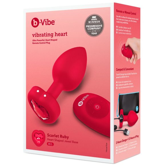 b-vibe heart - επαναφορτιζόμενη, ασύρματη πρωκτική δόνηση (κόκκινο) 