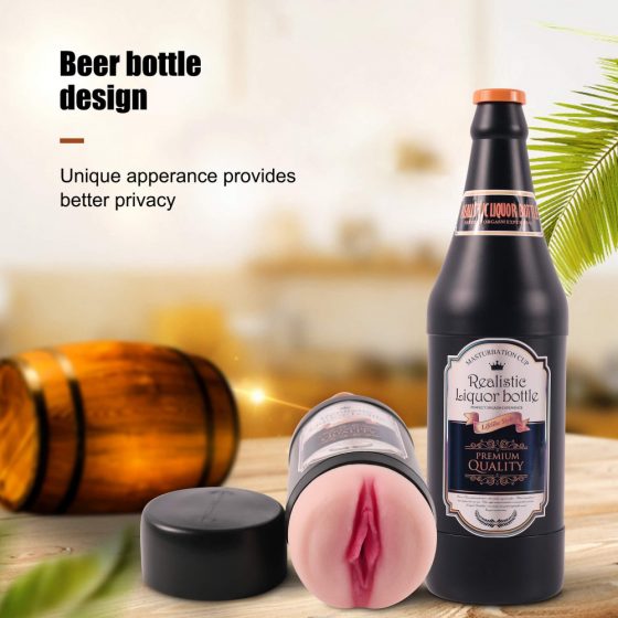 Μοναχικός - ρεαλιστικό τεχνητό αιδοίο σε μπουκάλι μπύρας (φυσικό-μαύρο)