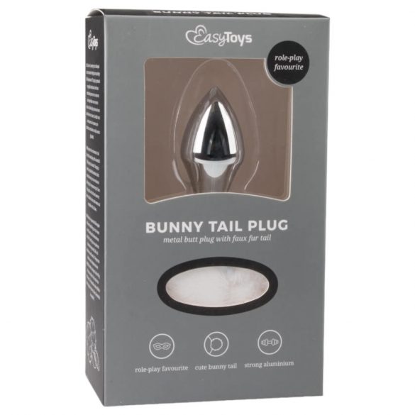 Easytoys Bunny NO1 - μεταλλικό πρωκτικό dildo με ουρά λαγού (ασημί-λευκό) 