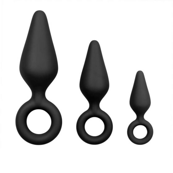Easytoys - σετ πρωκτικών δονητών με δακτύλιο λαβής - 3 τεμάχια (μαύρο)