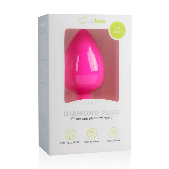 Easytoys Diamond - λευκό διακοσμητικό πρωκτικό βύσμα (μεγάλο) - ροζ