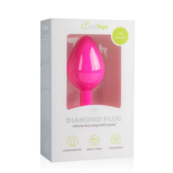 Easytoys Diamond - λευκός πέτρινος πρωκτικός δονητής (μεσαίος) - ροζ 