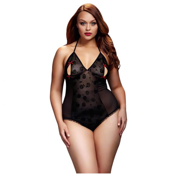 / BACI Plus Size - διαφανές κορμάκι με λαιμοδέτη - μαύρο (XL-XXL)