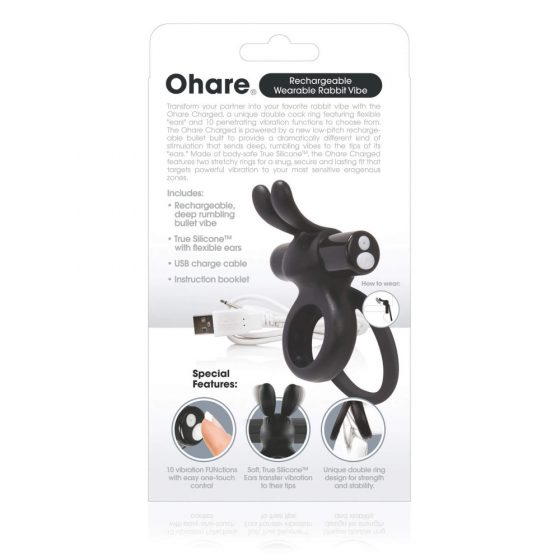 Σκρήμινγκ Ο Ohare - δονούμενος δακτύλιος πέους με μπαταρία και σχεδιασμό κουνελάκι (μαύρο)