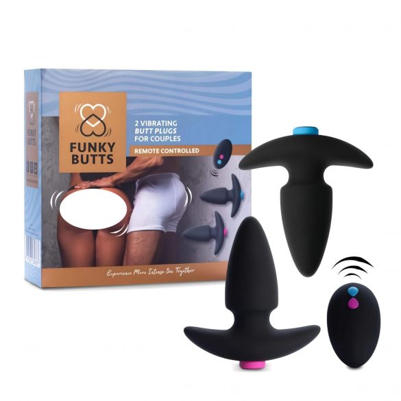 FEELZTOYS Funkybutts - επαναφορτιζόμενο, ασύρματο σετ δονητών πρωκτού - (μαύρο) 