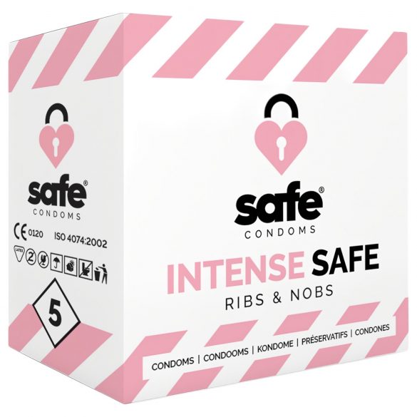 SAFE Intense: Ραβδωτά-Διακεκαρμένα Προφυλακτικά (5τεμ)